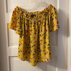 Yellow primArk slightly off shoulder shirt with flower pattern